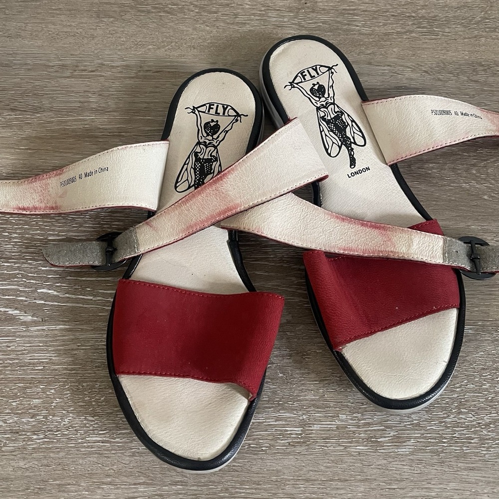 Fly London Red Suede Crossover Strap Sandals with Ankle Support - Picture 9 of 10